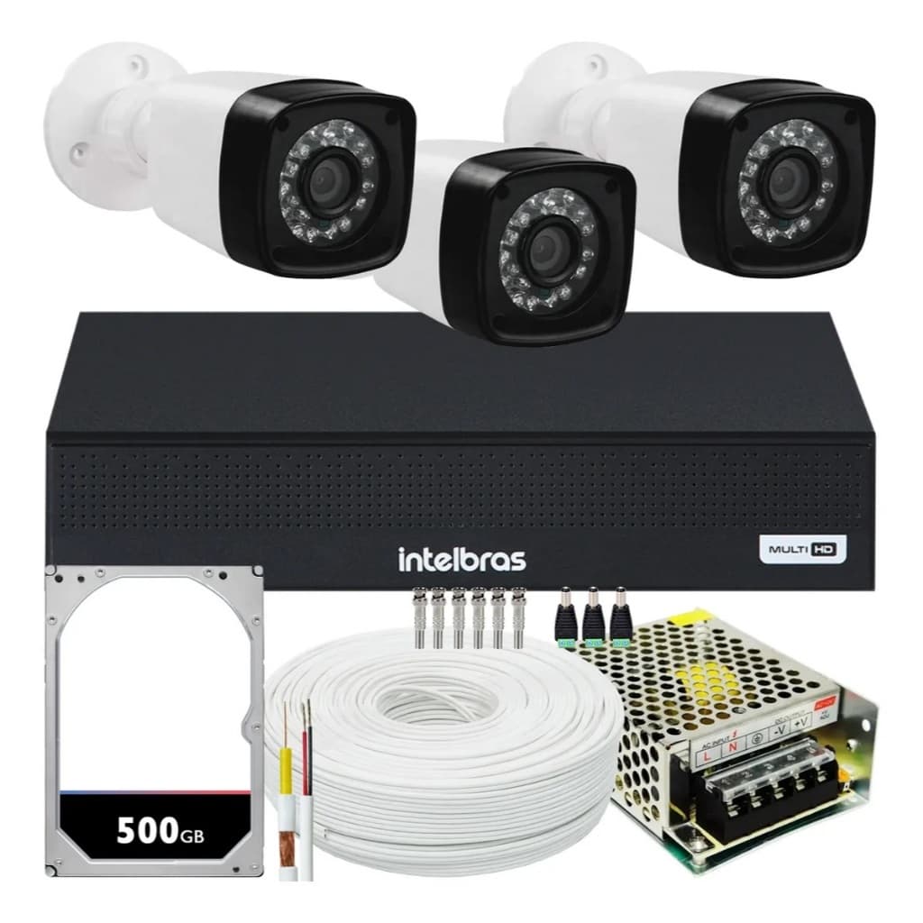 Kit Cftv 3 Cameras Segurança 1080p Full Hd Dvr Intelbras 4ch