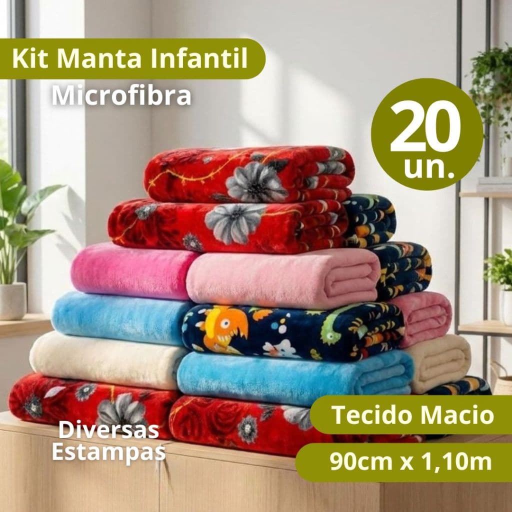 Kit 20 Mantas Infantil e Pet Macia com Estampas Variadas