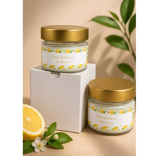 Velas Aromaticas| Vela de Limao Siciliano| Cha Branco  Kit de presente