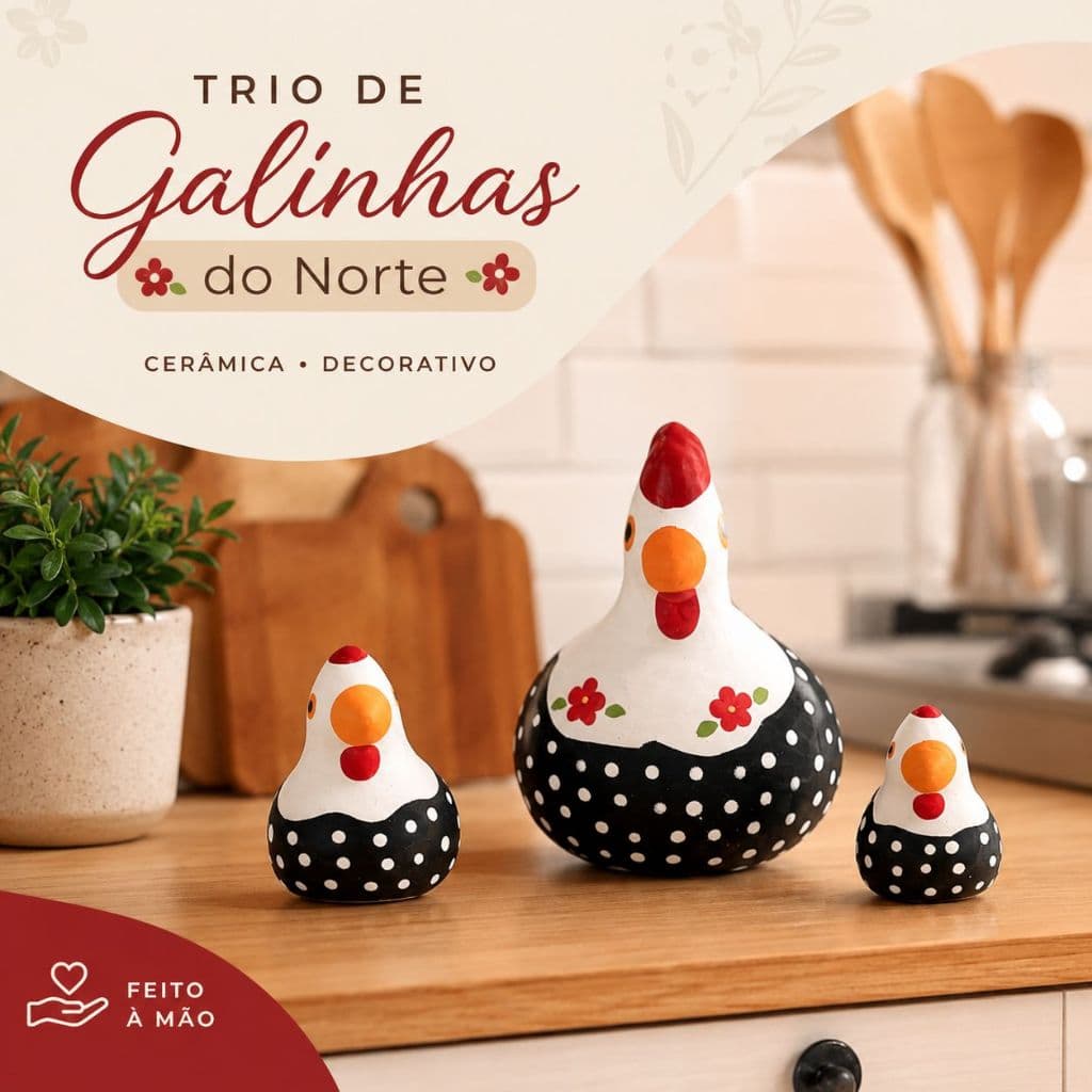 Enfeite Galinha do Norte - Trio Decorativo para Cozinha