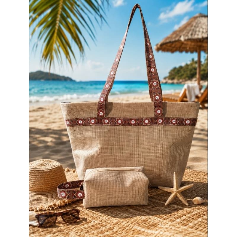Bolsa De Praia Feminina em tela sintética Verão Praia Piscina Grande com Nécessaire