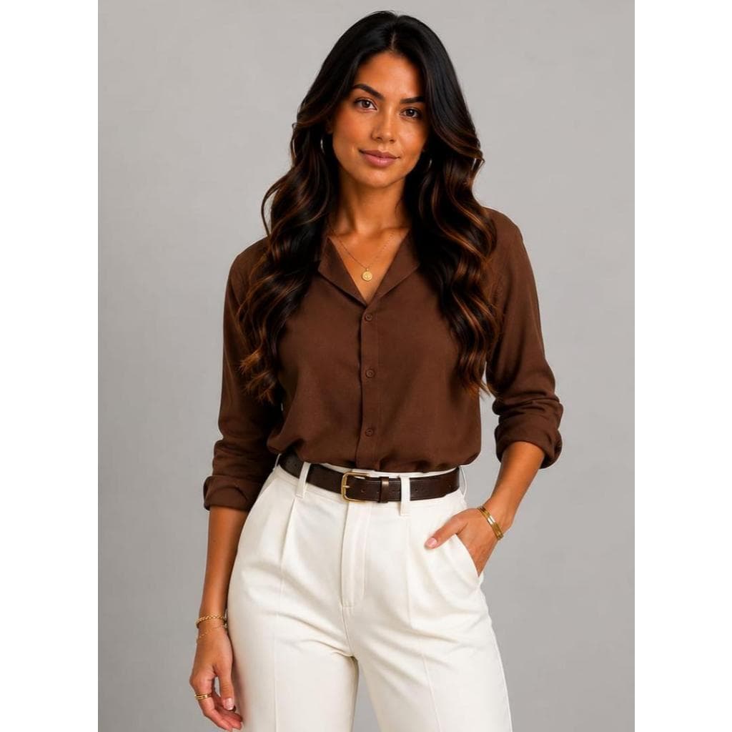 Camisa Social Feminina Viscolinho Tecido Premium Camisete Casual Elegante Trabalho