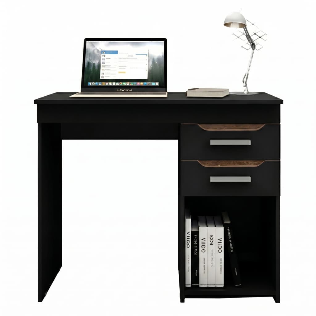 Escrivaninha Mesa Computador Home Office Estudos 2 Gavetas Com Nicho Preto
