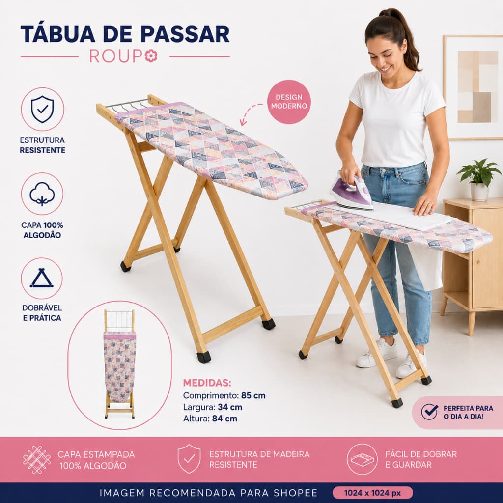 Tabua de passar roupas com regulagem de Altura com porta Ferros