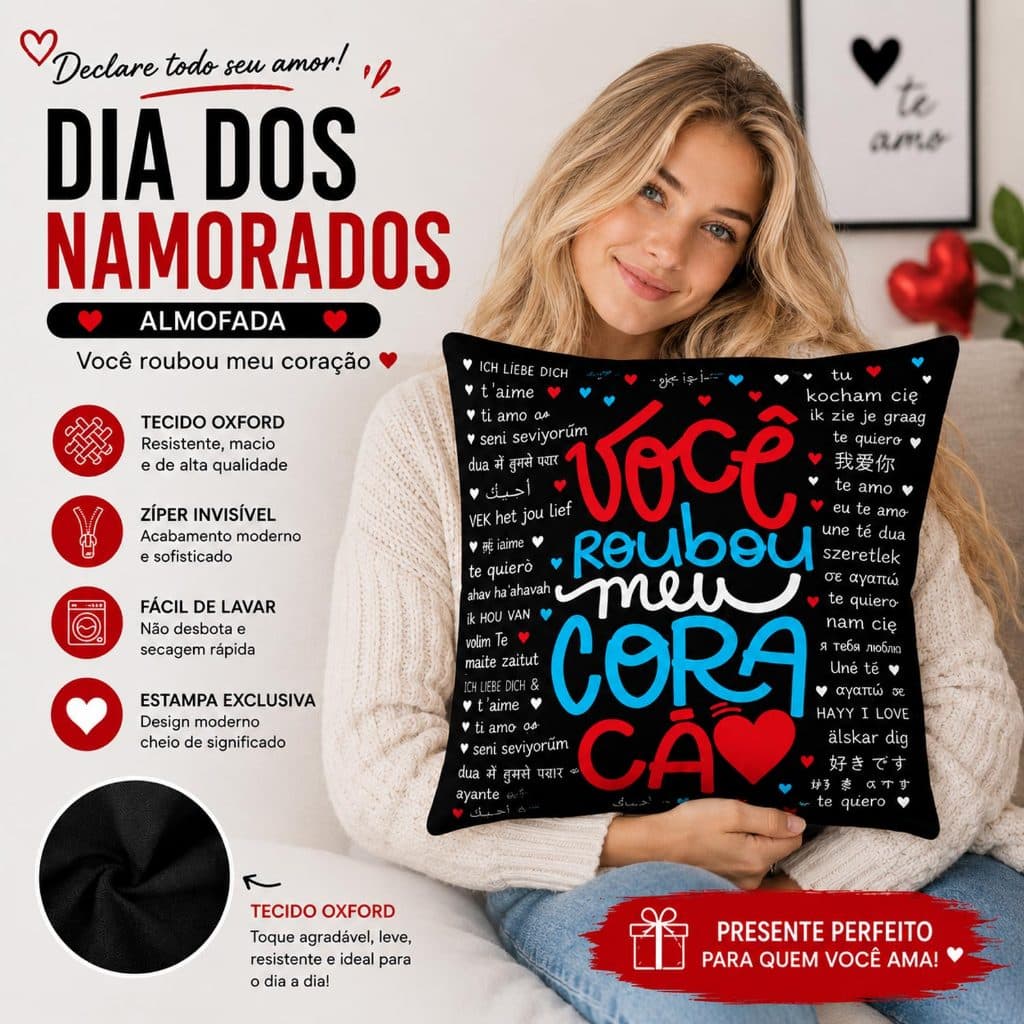 Almofada Presente Dia dos Namorados Casamento Casal / Estampa Decorativa 40x40