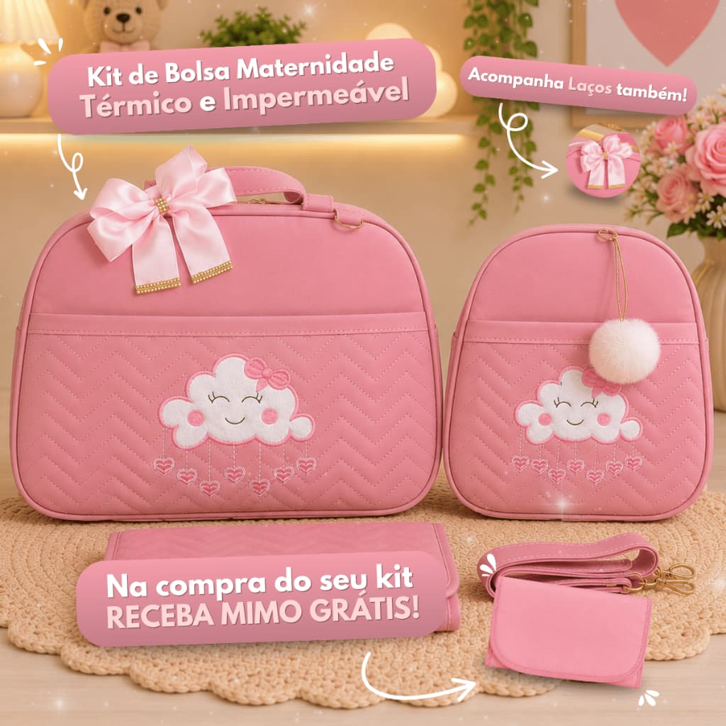 Kit Bolsa Maternidade completo com 2 peças com tema Sonho/Nuvem/Céu para Meninos e Meninas