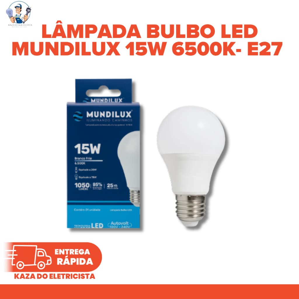 kit 10 Lâmpadas Bulbo LED 15W 6500K E27 Bivolt Mundilux 00079 1.350 lúmens