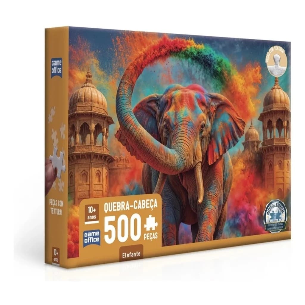 QUEBRA CABEÇA ELEFANTE 500 PEÇAS TOYSTER PUZZLE COLORIDO MONUMENTO TROMBA FORÇA ANIMAL QUADRO IA
