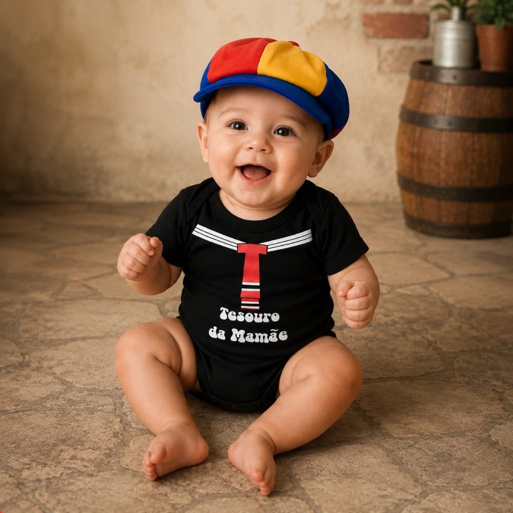 Body Infantil Roupa Mesversário Bebê Kiko Chaves Com Touca Fantasia
