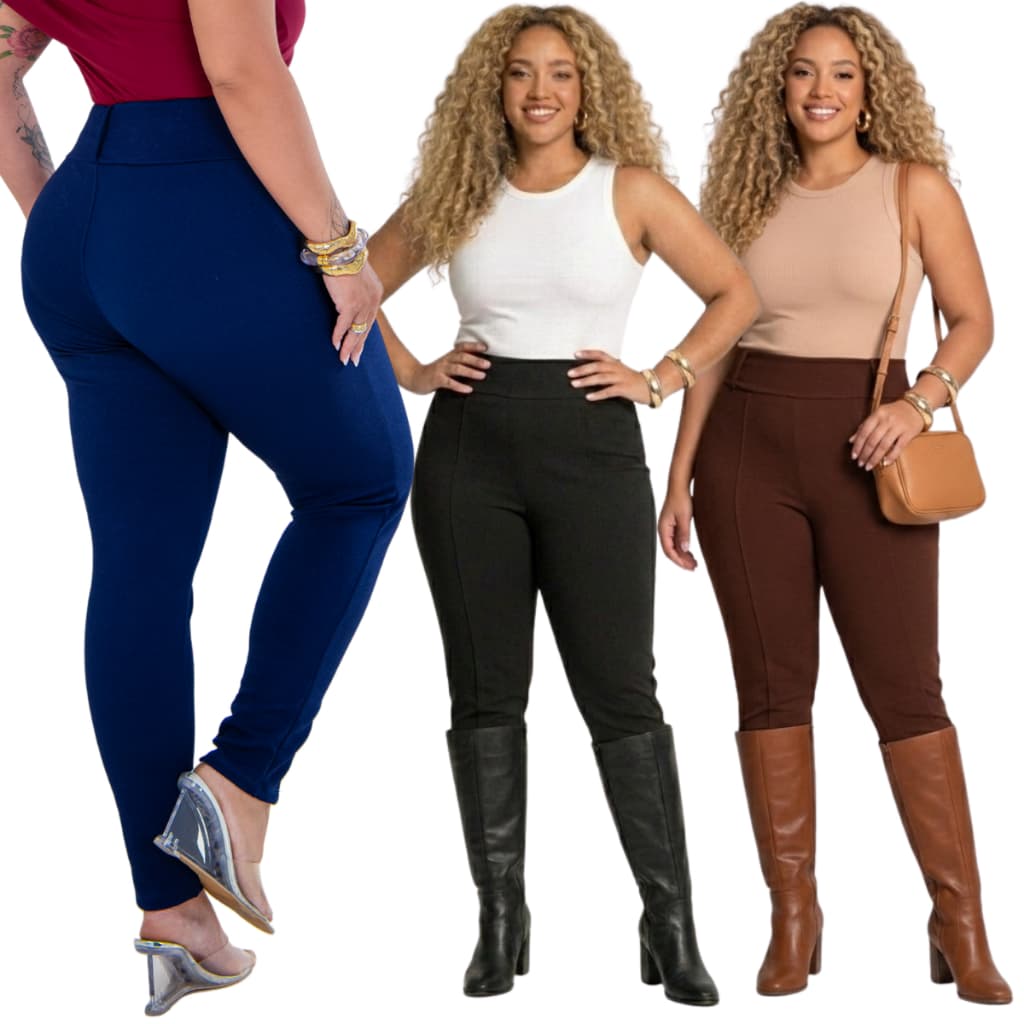 Calça Montaria Feminina Plus Size Levanta Bumbum Cintura Alta Malha Crepe Qualidade Premium do 46 ao 60