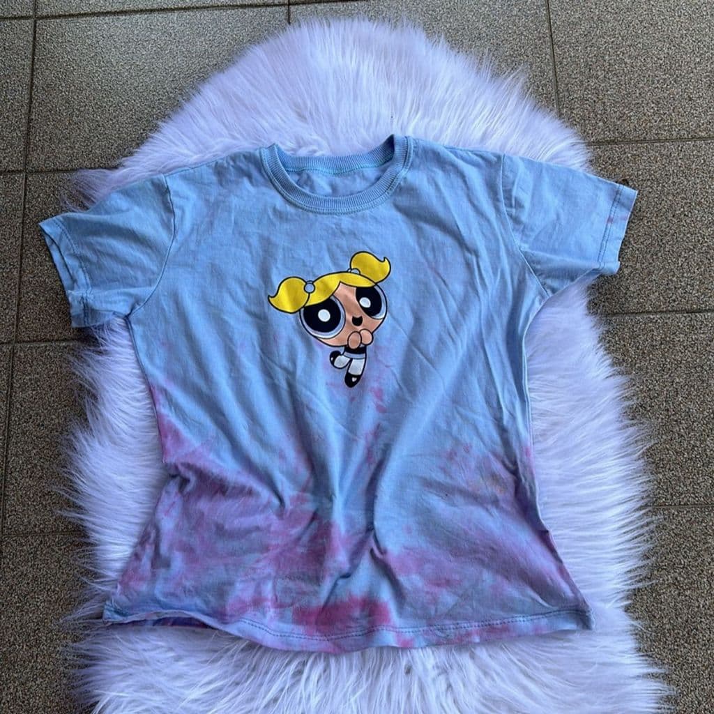 Blusa Azul Tie Dye Estampa Desenho Feminina