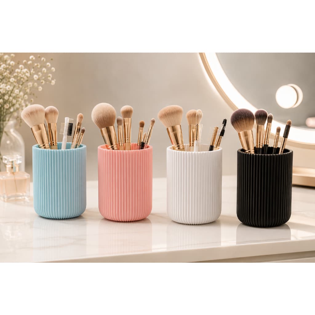 Pote Canelado Organizador Maquiagem Pincéis Banheiro Penteadeira Premium Clean Compacto Elegante