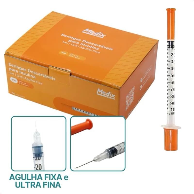 Kit 10 Seringa De Insulina 1ml 8x30 Medix 30G 100UI