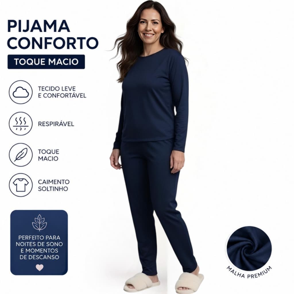 Pijama Feminino Calça e Blusa Manga Longa | Malha PV Macia e Confortável Inverno