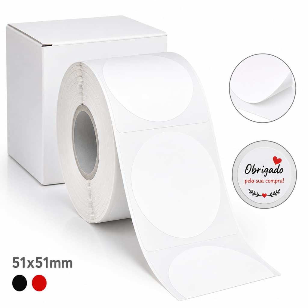 Etiqueta Térmica Redonda Adesivos Niimbot 51x51 Branca Dual Color Imprime Preto e Vermelho p/B21 PRO