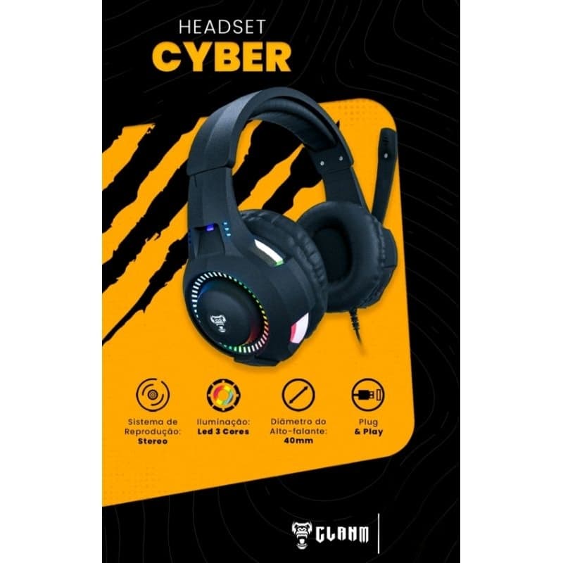 fone de ouvido headset gamer  Cyber preto com iluminação LED. de alta qualidade
