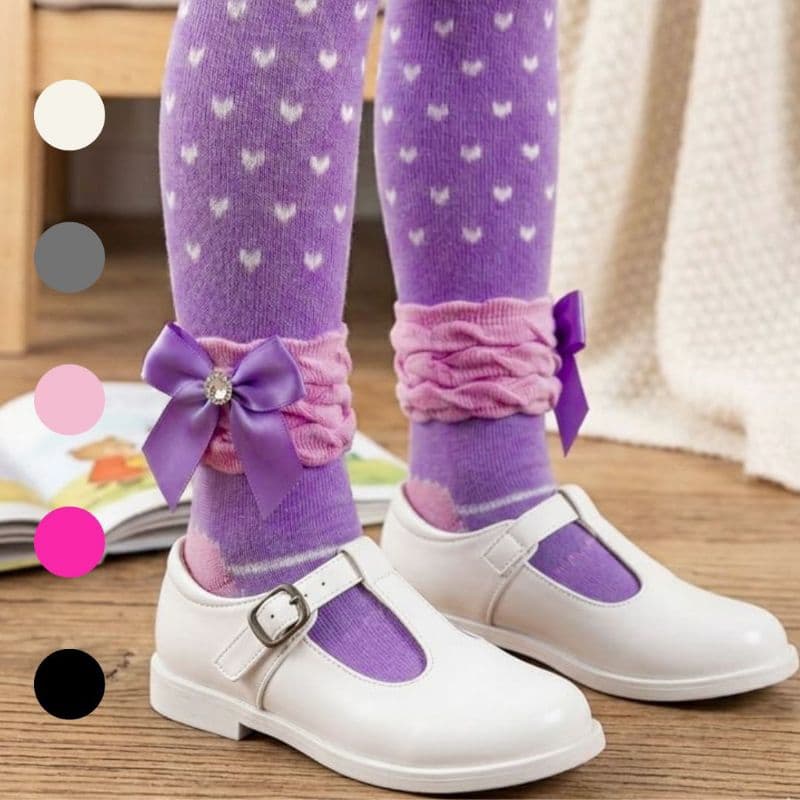 Kit 2  Meia Calça Infantil Grossa Kids Inverno Laço Delicada