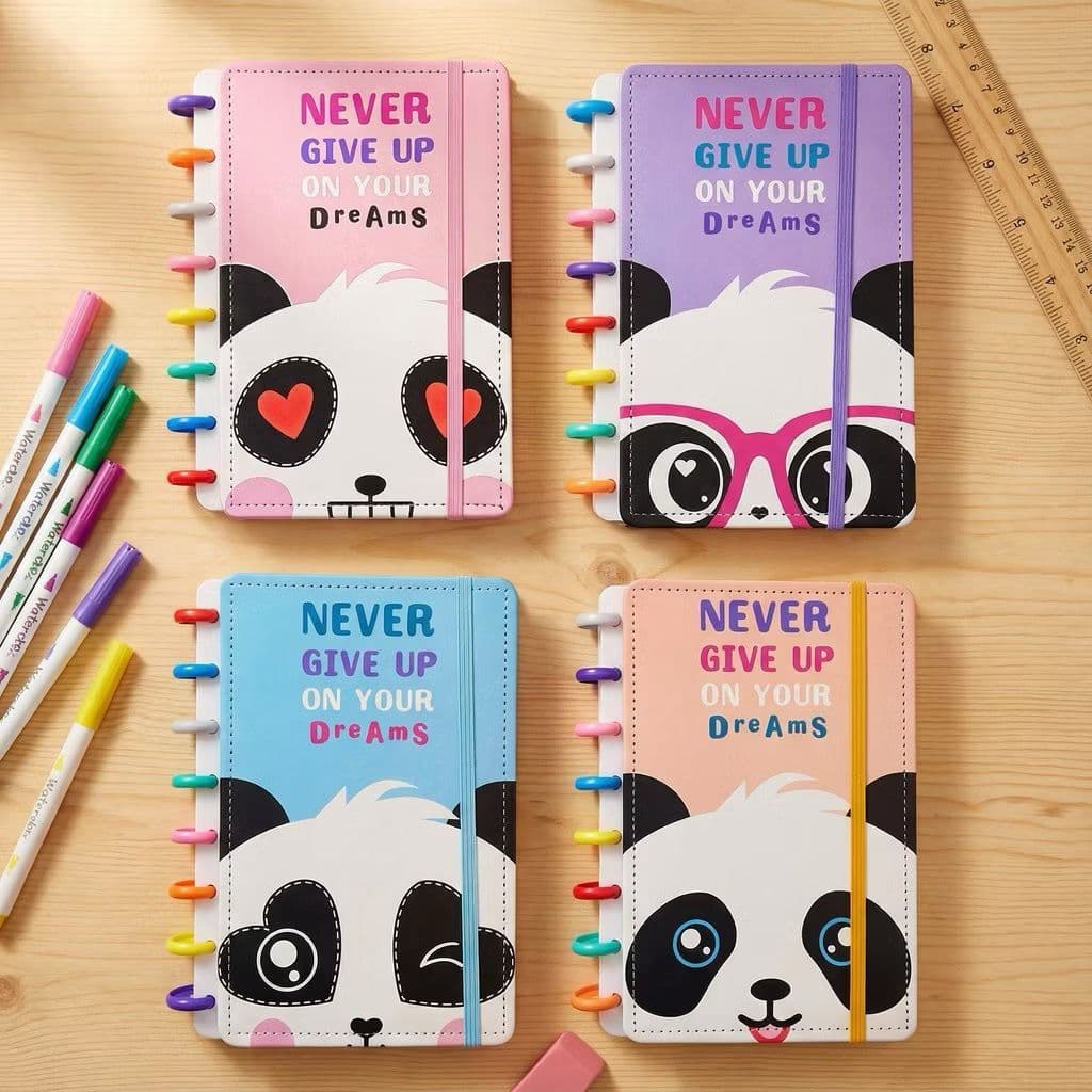 Caderno Inteligente Luxo Panda PU Capa Dura Com/Sem Régua e Bloco de Notas  A5/B5/A4 Disco 8/10/11