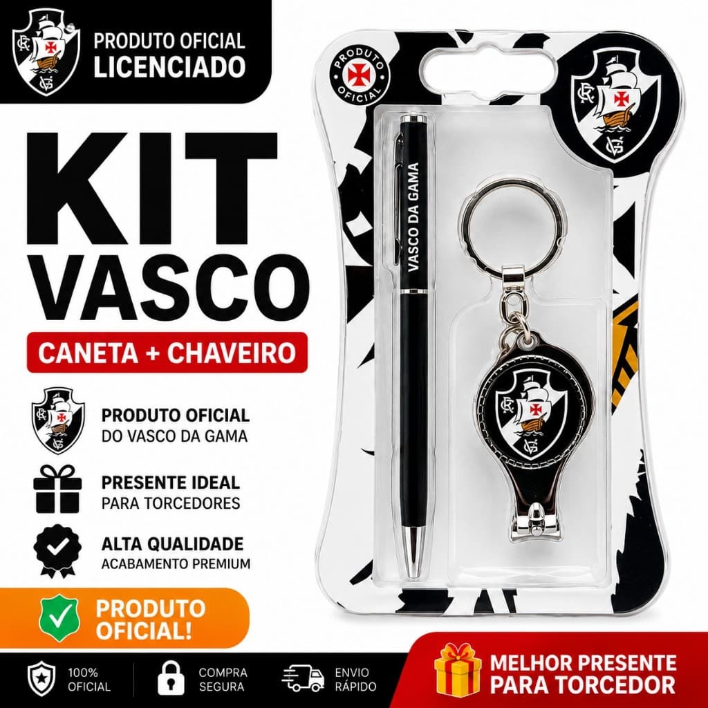 Kit Caneta e Chaveiro Cortador Metal Oficial Vasco – Presente Perfeito para Torcedor Vascaíno