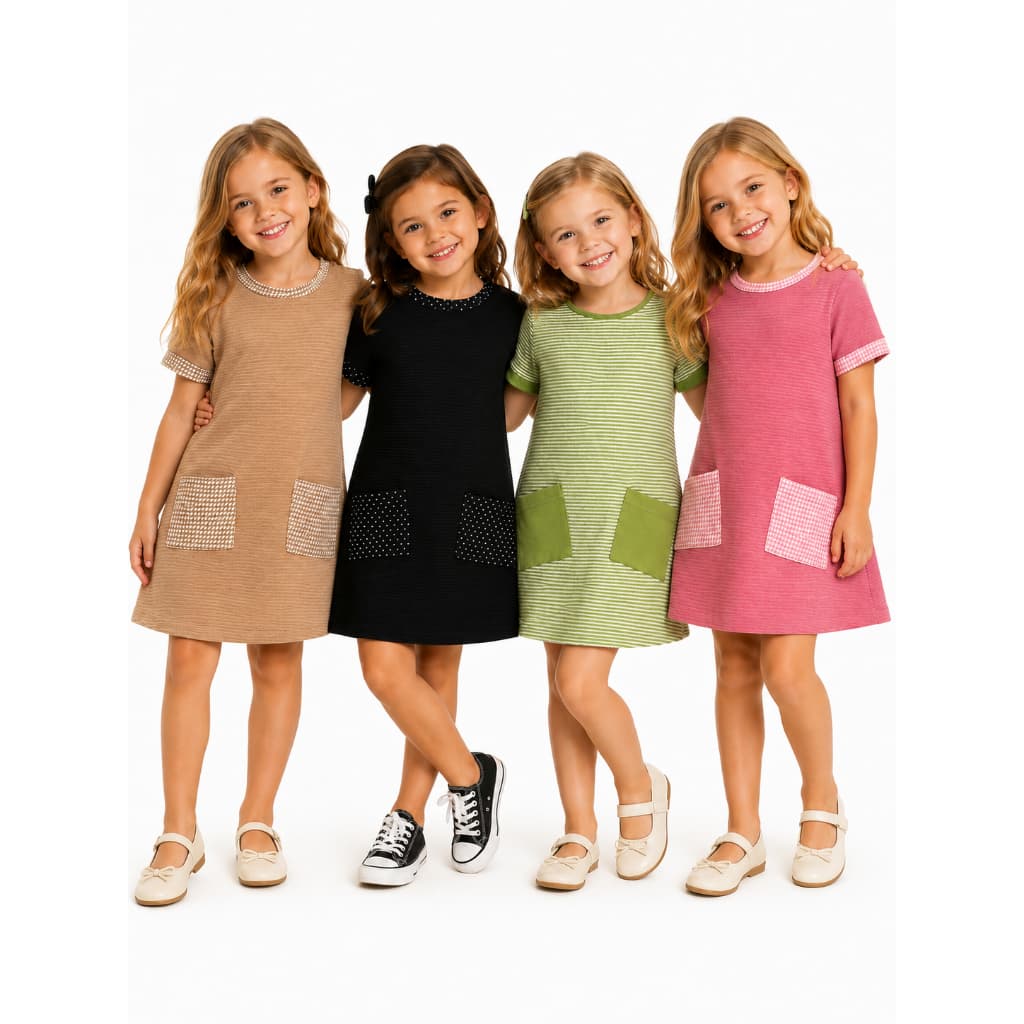 Kit 4 Vestidos Infantil Manga Curta Menina Casual Confortável Roupa Infantil Moda Kids