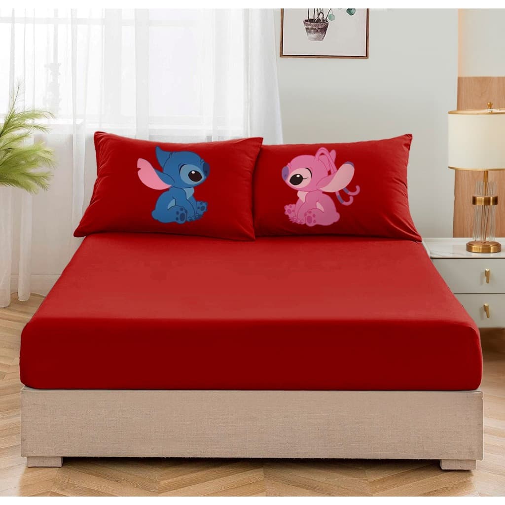 JOGO DE LENÇOL C/ELÁSTICO CASAL QUEEN/ KING STITCH SE OLHANDO 3 PEÇAS