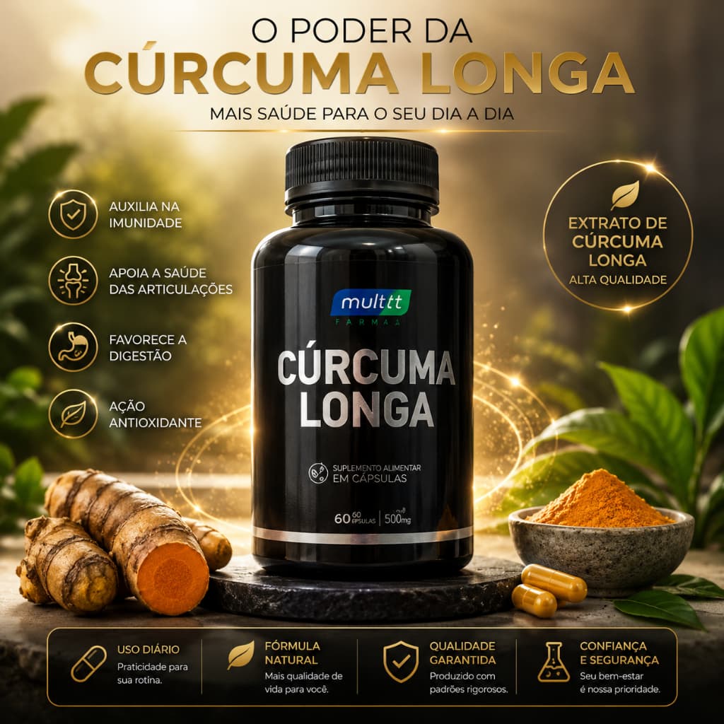 Multtt Cúrcuma Longa 1000mg 60 Cápsulas Suplemento Alimentar Antioxidante Articulações Bem-Estar Diário