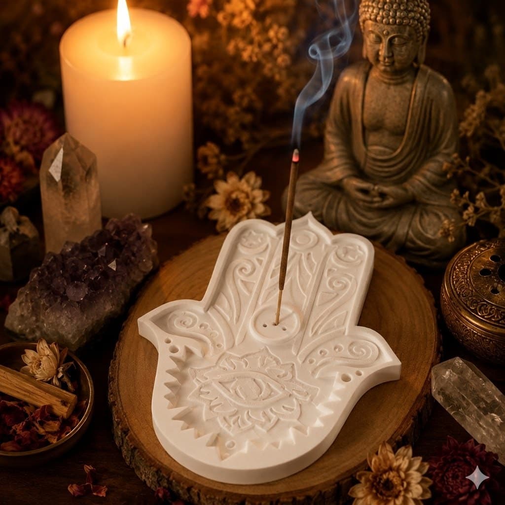 Porta Incenso Suporte Incenso Hamsa  Mão de Fátima Incensario Decorativo Zen Queimador de Varetas Boho