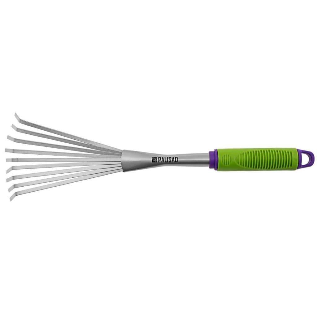 Vassoura Metálica Rastelo Pequeno 42cm 9 Dentes Cabo Emborrachado Grama e Jardim - 630078 - Palisad