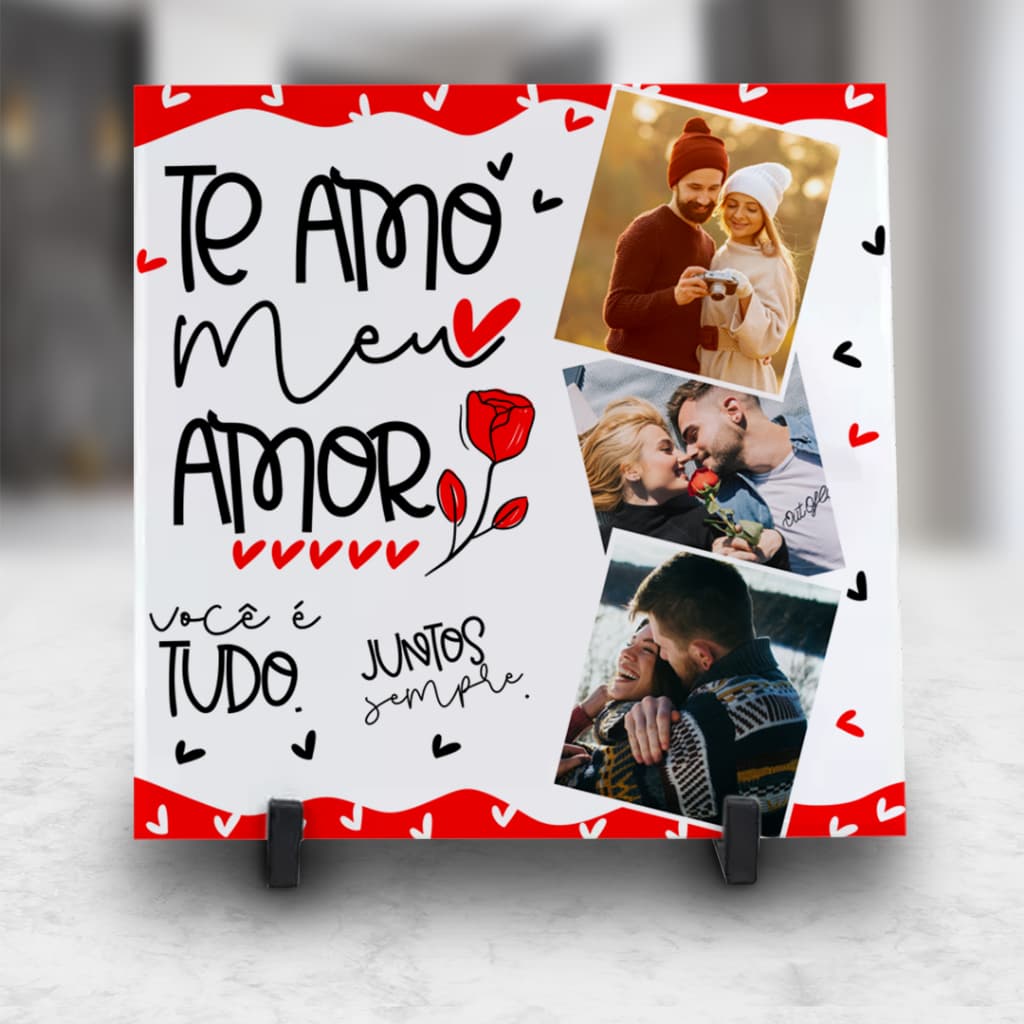 Azulejo Personalizado Namorados e Casal Com foto e Nome 15x15cm Cerâmica Premium Enfeite e Decoração