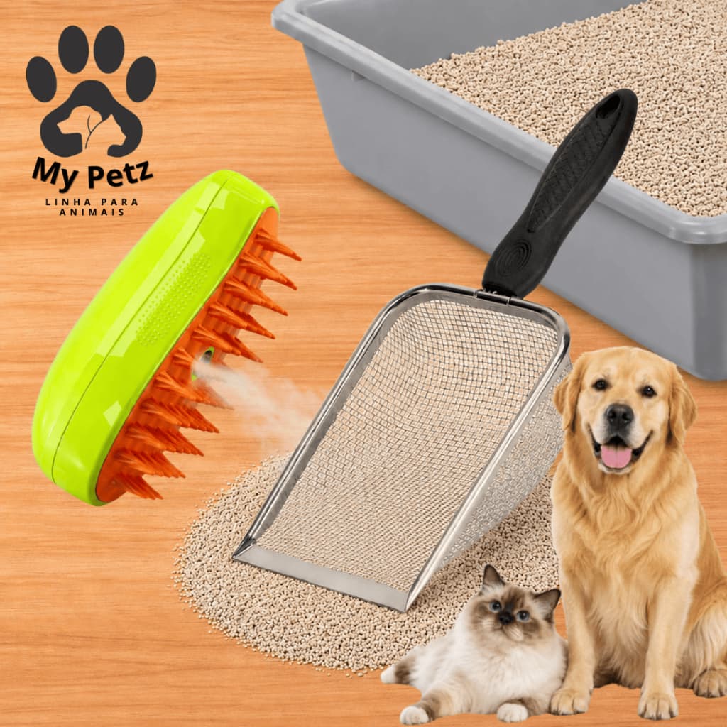 Escova A Vapor Pra Gatos Cães e Pá De Aço Inox Higiênica, Pentes De Remoção Pelos Animais Estimação