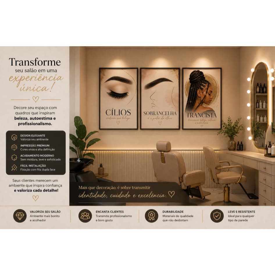 Quadro decorativo para seu salão Sobrancelha - Cílios - tranças