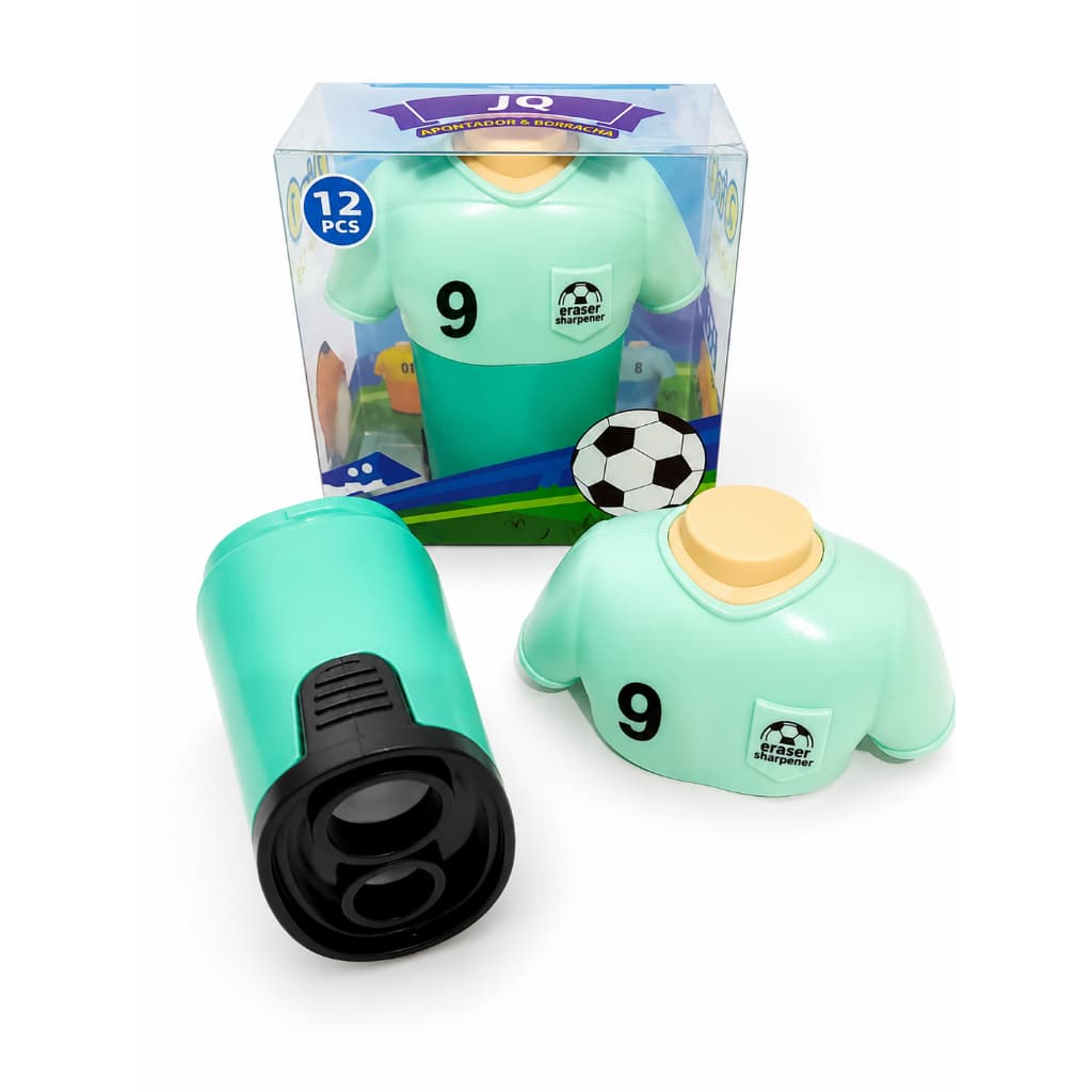 Kit Papelaria Futebol – Apontador Camisa + Borracha Caneta Bola de Futebol