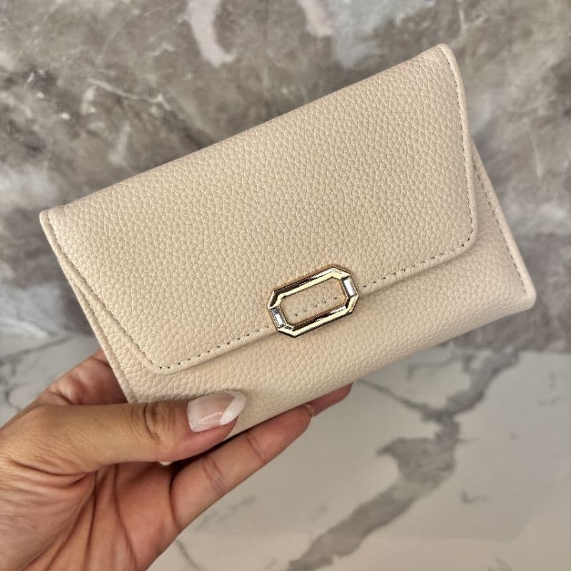 Carteira Feminina Elegante Pequena Porta Cartão e Dinheiro Compacta Slim Couro Sintético Premium com Fecho Zíper Dourado