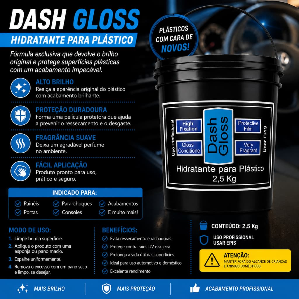 Hidratante Para Plástico Dash Gloss 2,5Kg Alto Brilho Proteção Duradoura