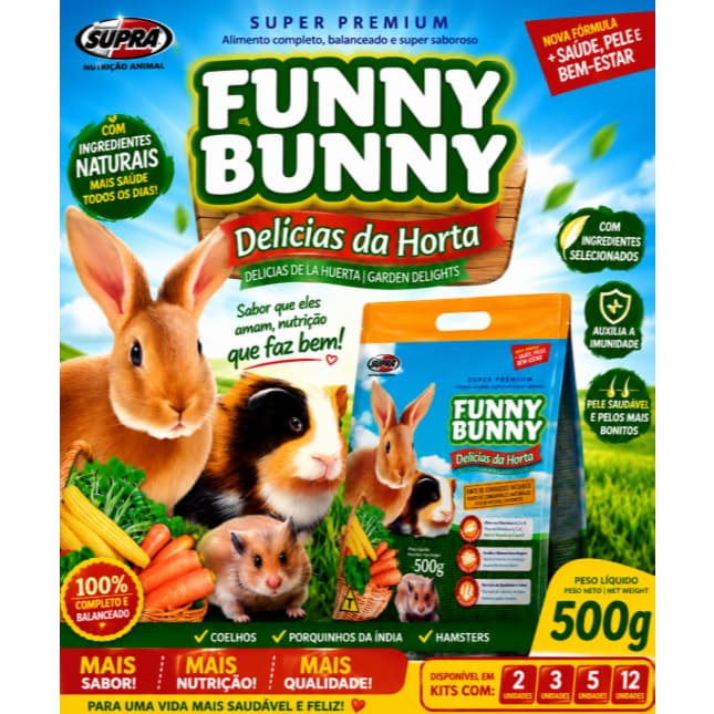 Ração para Coelhos Funny Bunny 500g - Com Fibras e Vitaminas, sem Corantes Artificiais