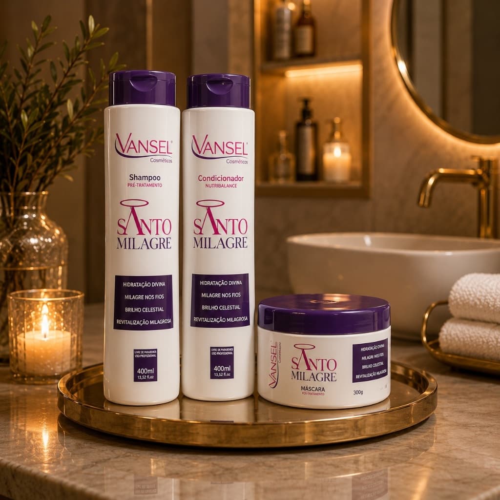 Kit Capilar Santo Milagre 3 Produtos Shampoo Condicionador Máscara Bella Flor Hidratação Brilho Profissional