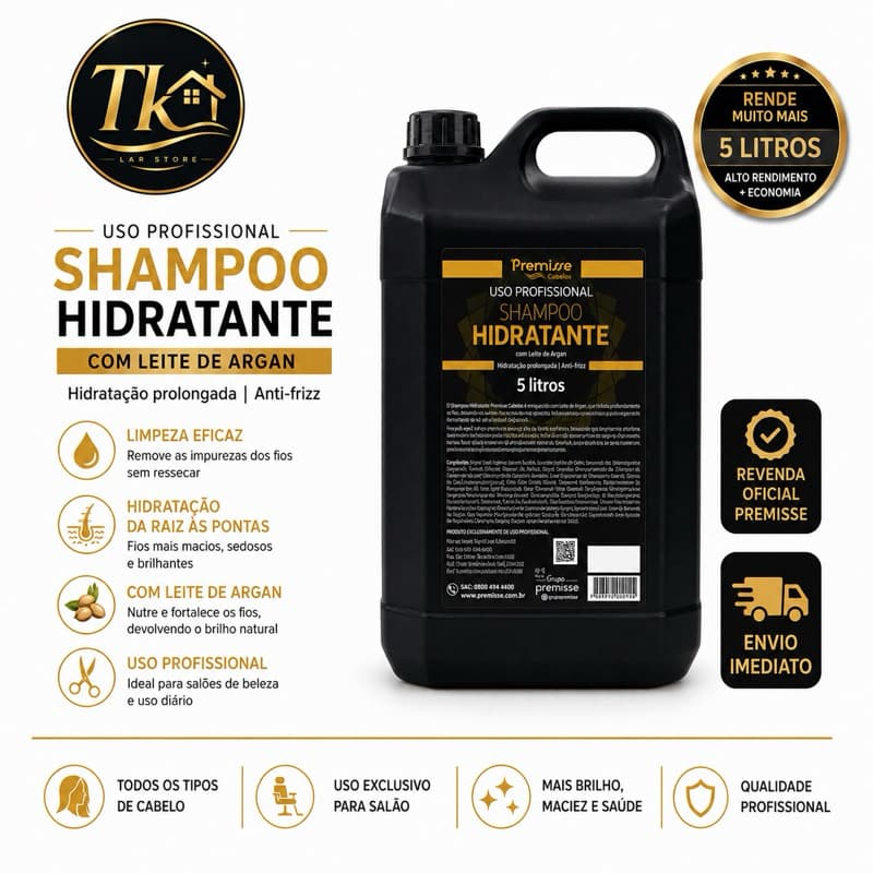 Shampoo Perolizado Profissional 5 Litros com Leite de Argan – Limpeza Eficaz e Hidratação da Raiz às Pontas