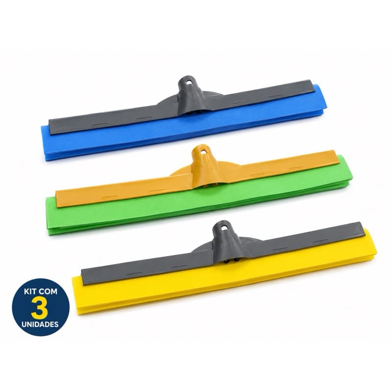 kit 3 Rodo Plástico Puxa e Seca Dupla Borracha EVA 40cm