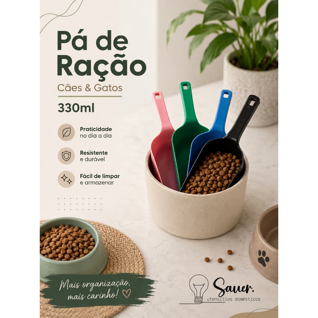 Pá De Ração Concha Medidora Cães Gatos 330ml Resistente Dosadora 27cm Grande 330ml Premium – Dosagem Certa