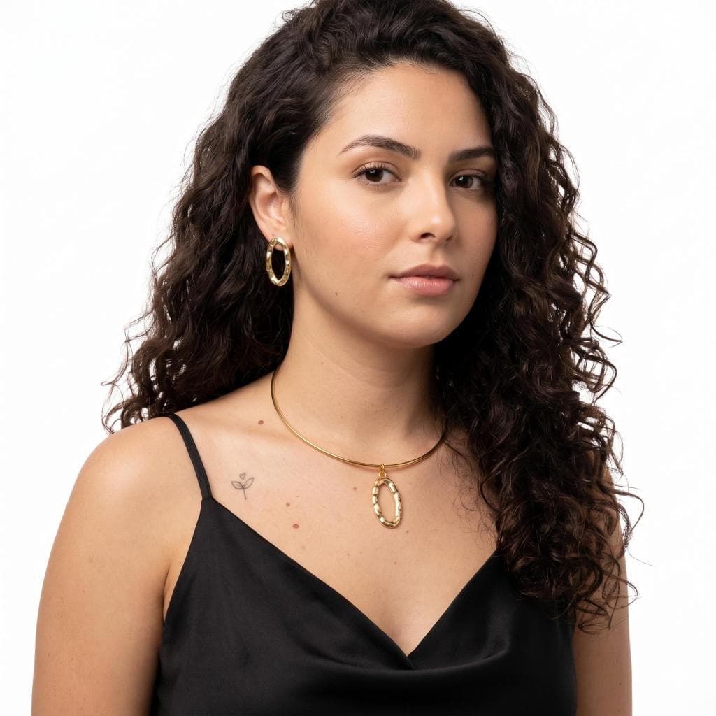 Conjunto Gargantilha + Brinco Oval Vazaro - Folheado