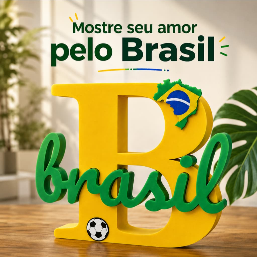 Letreiro Brasil Decorativo Futebol - Enfeite Copa do Mundo Torcida Brasileira