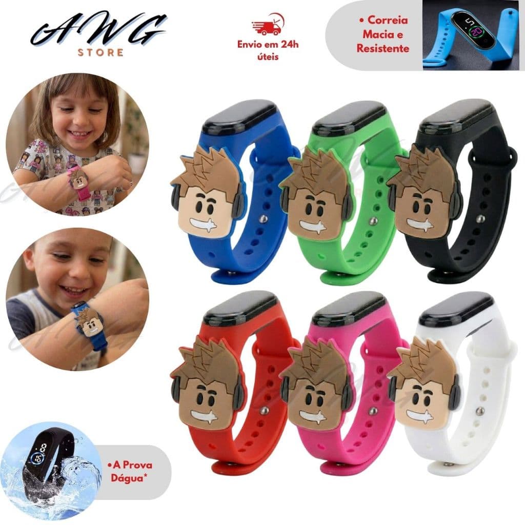 Relógio Roblox Infantil Prova D’Água com LED – Menino e Menina