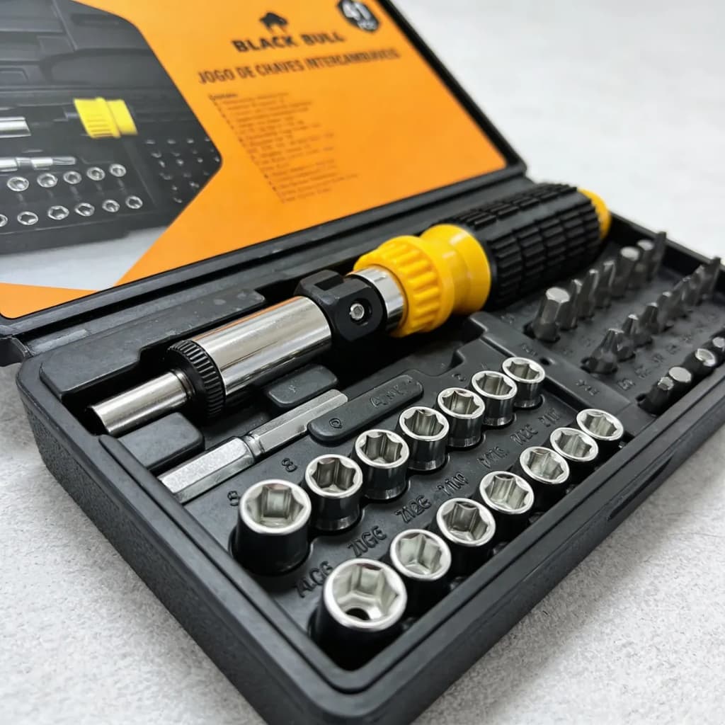 Kit Ferramentas De Bits Chaves Jogo Catraca Reversível Soquetes 41 Peças Com Maleta