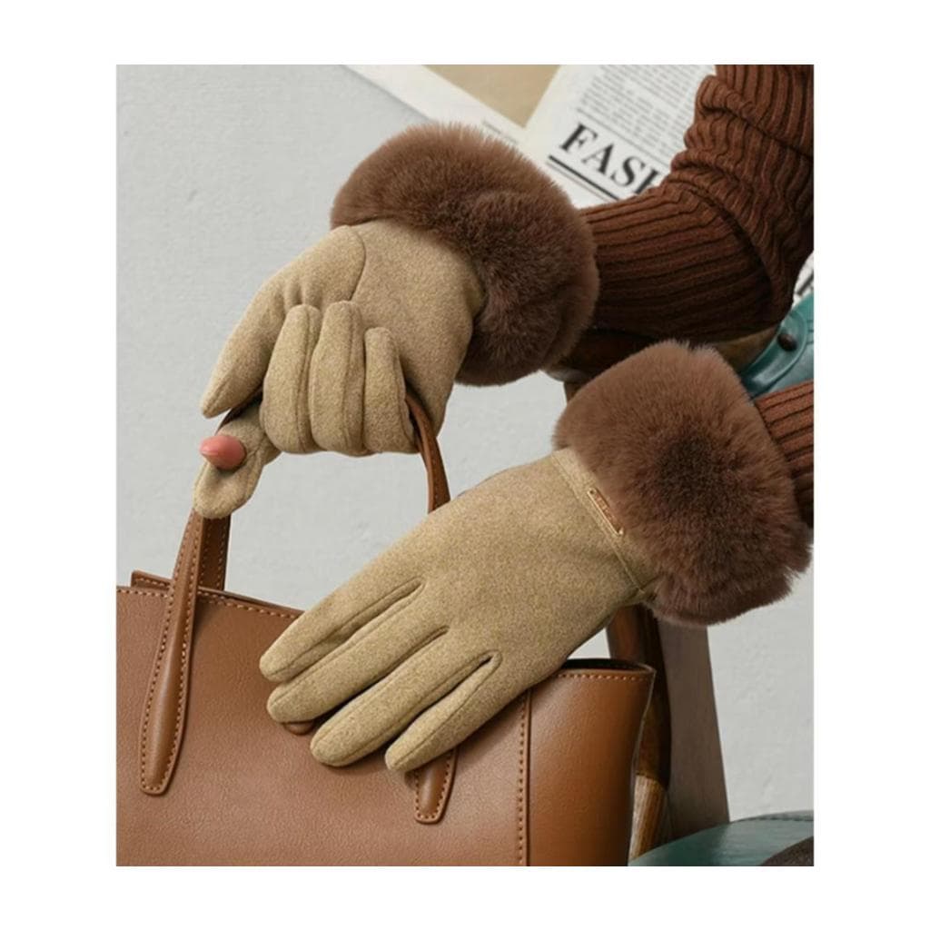 Par Luva Femininas Termica Com Pelinho Para Frio Inverno Toque Na Tela Sem Tirar A Luva E Placa De Metal