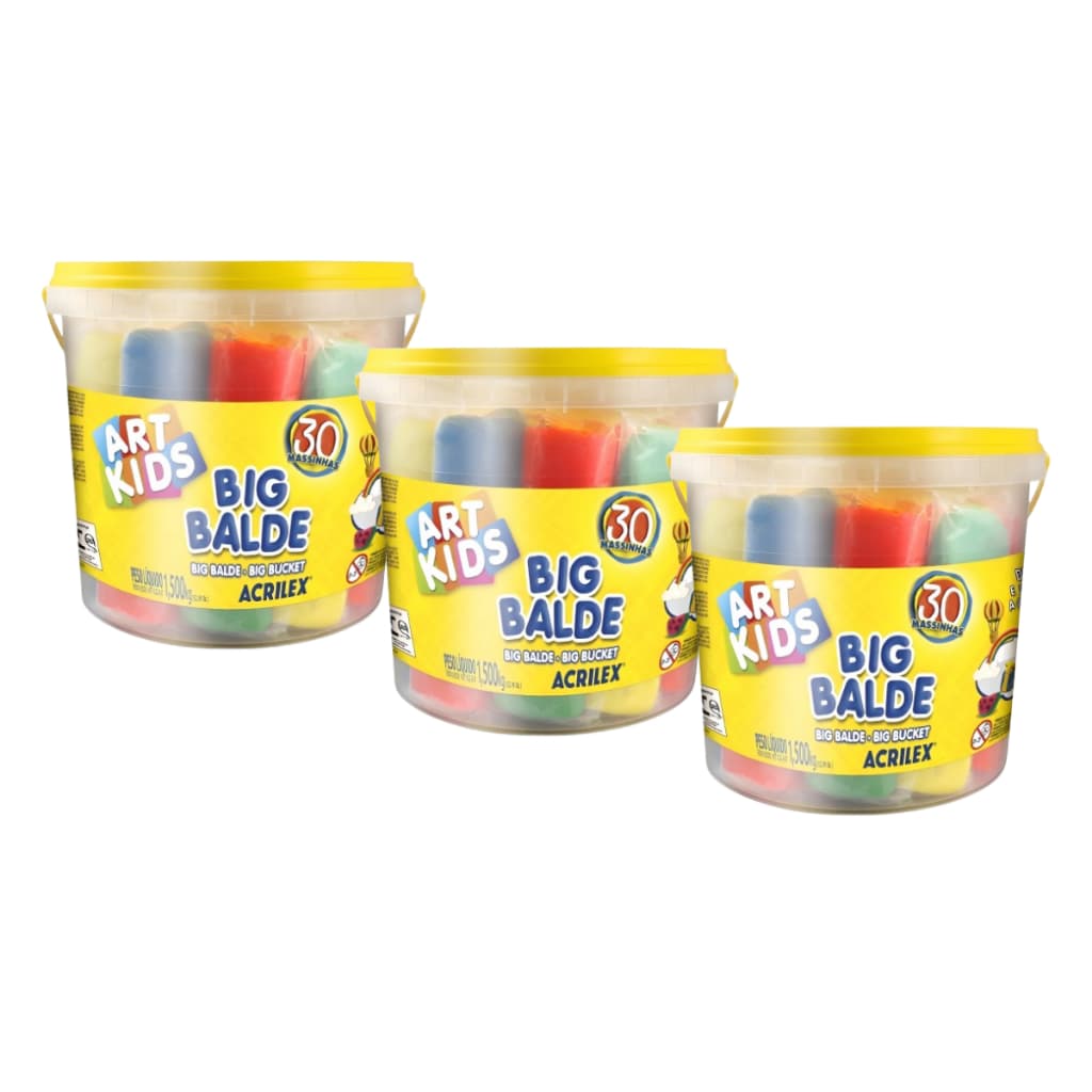 Kit 3 Big Balde Massinha de Modelar Acrilex Massas Soft 90 Un