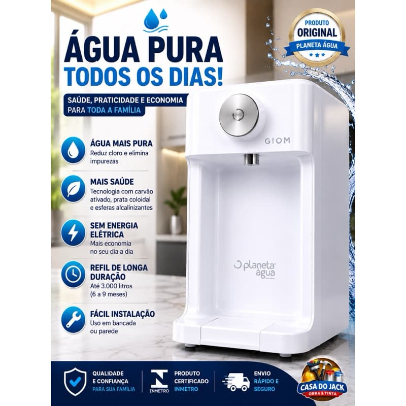 Filtro Purificador de Água Natural Planeta Água Reduz Cloro e Impurezas