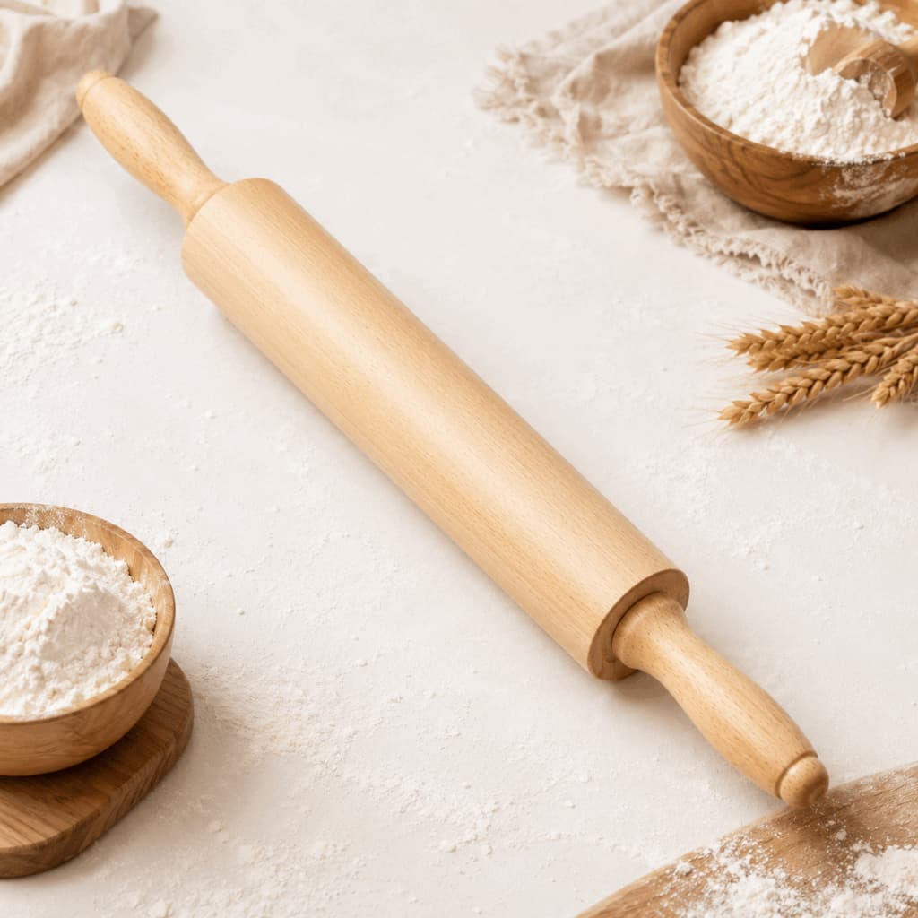 Rolo de Massa de Madeira Cilindro Matarello para Abrir Massas, Pães, Pizza, Pastel e Confeitaria