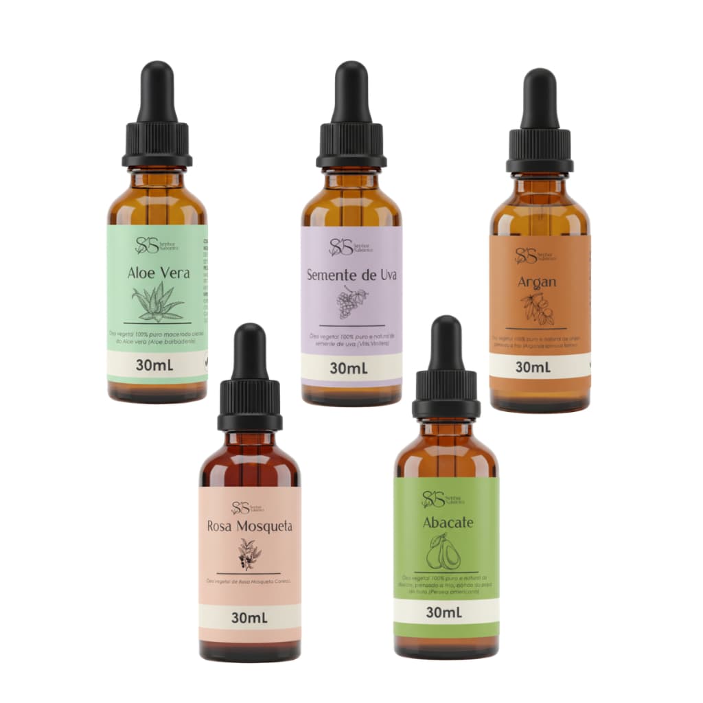Óleo Rosa Mosqueta Abacate Argan Aloe Semente Uva Ojon Pele Cabelos Unhas Qualidade Superior 100% Puro Vegetal - 30mL