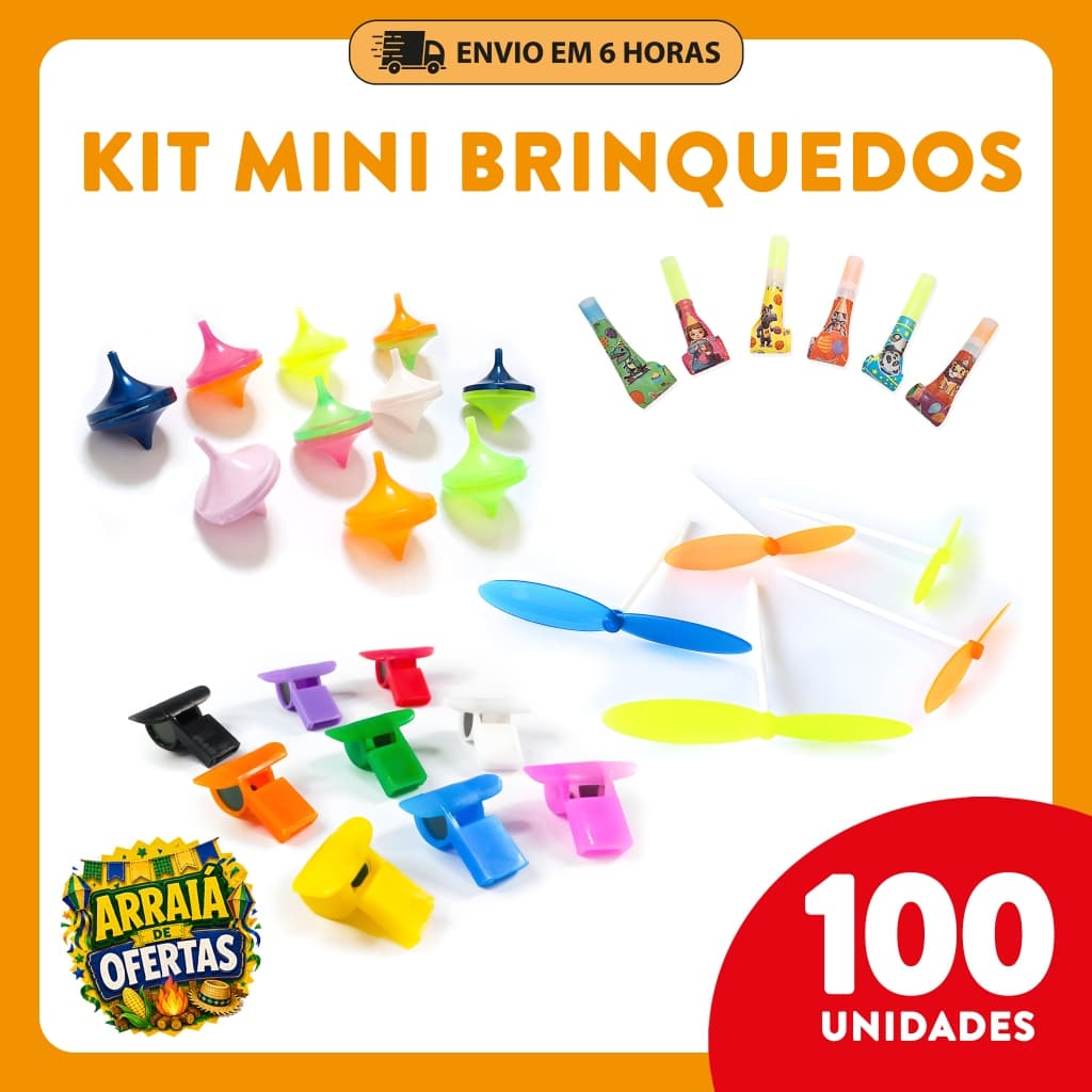 Kit 100 Mini Brinquedos Lembrancinha, Prenda Festa Junina, Infantil, Sacolinha Surpresa, Aniversário