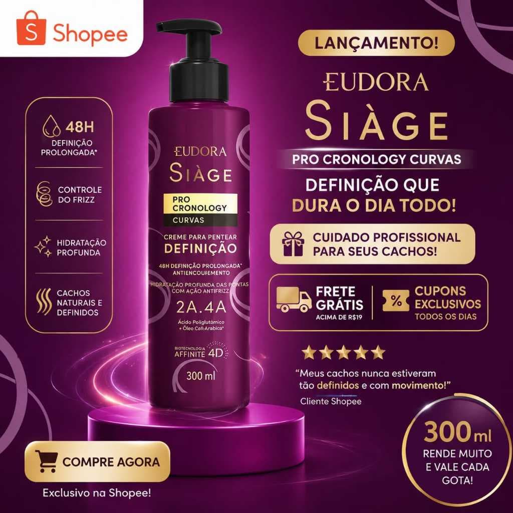 Eudora Siàge Pro Cronology Creme de Pentear 300ml: Definição Prolongada e Redução de Frizz